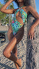 Multicoloured halter neck one-piece swimsuit on body