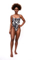 Front of Black and White one-piece swimsuit