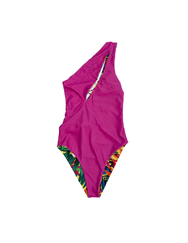 Front of Reversible Multi-coloured one-piece swimsuit