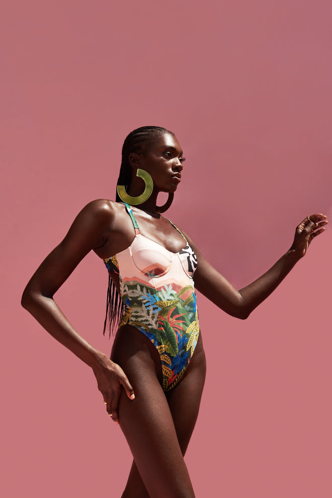 Multicoloured one-piece swimsuit on body 2