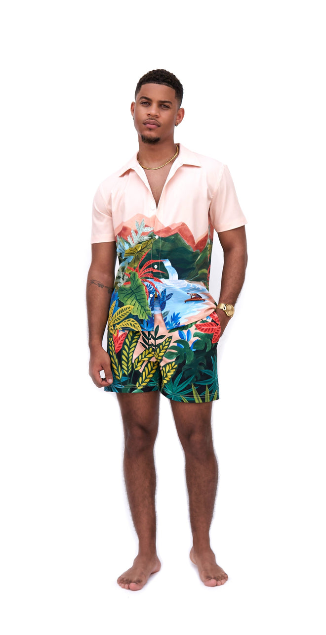 Front of multicoloured swim shorts
